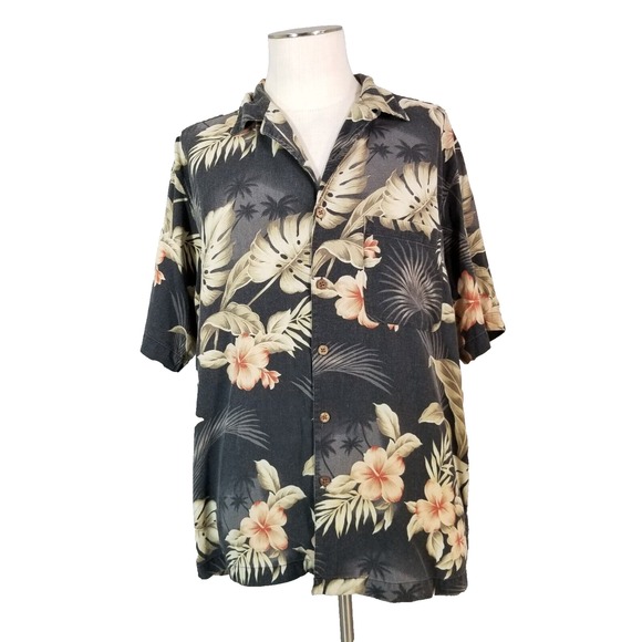 Boca Classics Other - Boca classics shirt mens large gray Floral short sleeve silk Hawaiian Aloha Tiki